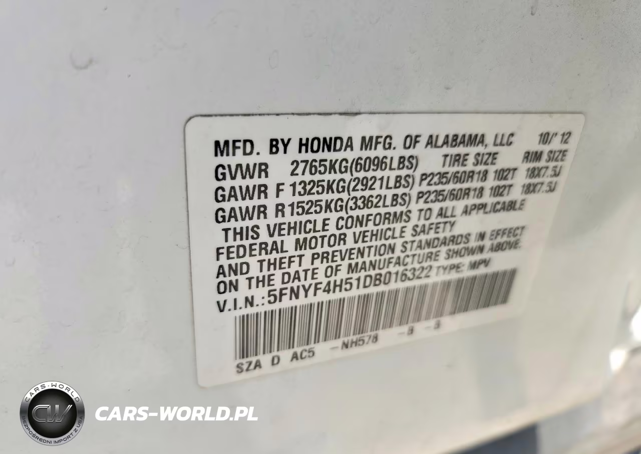 2013 Honda Pilot Exl VIN:5FNYF4H51DB016322 - 13