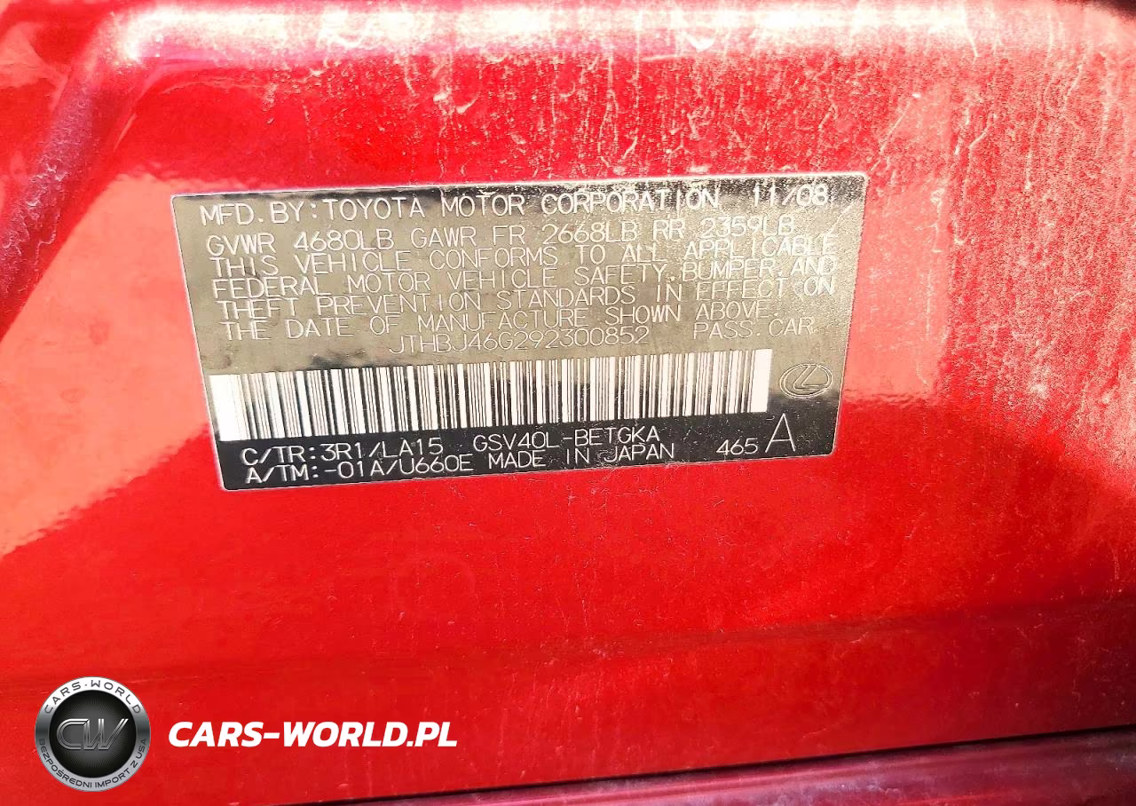 2009 Lexus Es 350 VIN:JTHBJ46G292300852 - 12