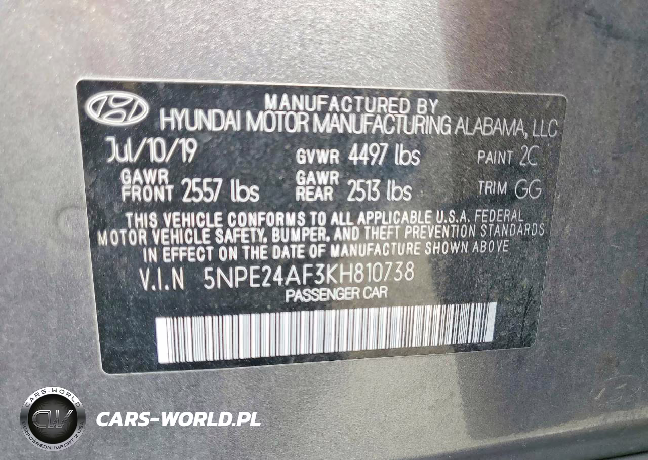 2019 Hyundai Sonata Se VIN:5NPE24AF3KH810738 - 12