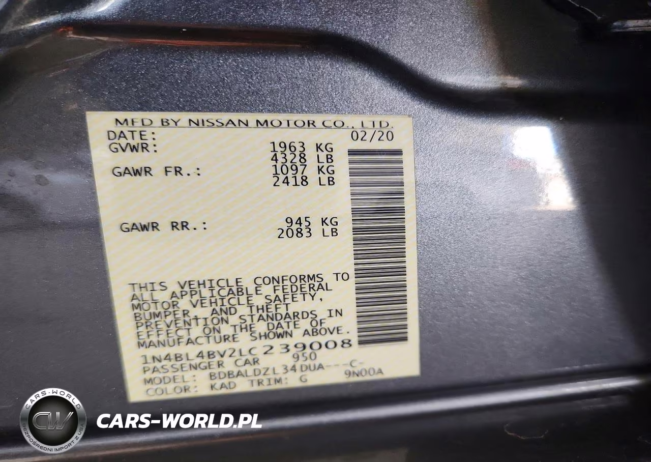 2020 Nissan Altima S VIN:1N4BL4BV2LC239008 - 12