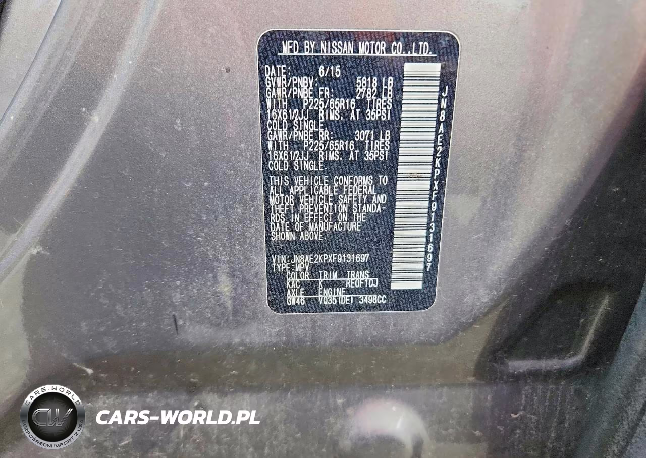 2015 Nissan Quest 3.5 S VIN:JN8AE2KPXF9131697 - 13