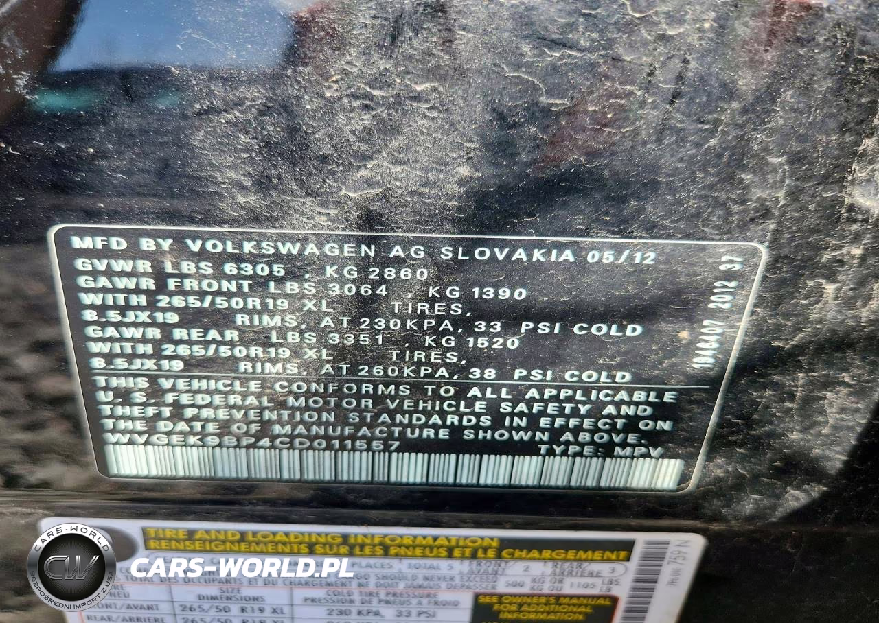 2012 Volkswagen Touareg V6 Tdi VIN:WVGEK9BP4CD011557 - 12