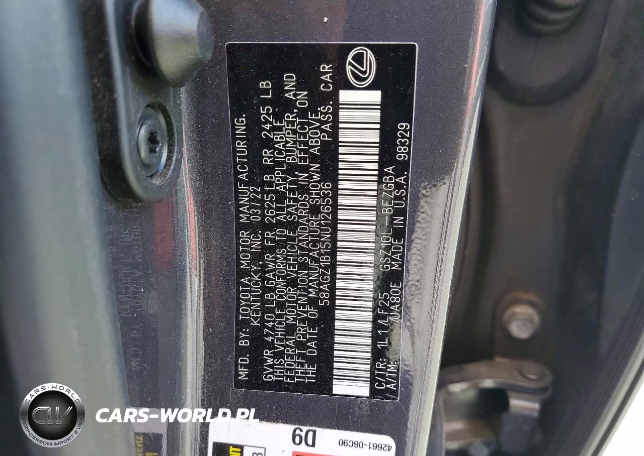 2022 Lexus Es 350 F Sport VIN:58AGZ1B15NU126536 - 12