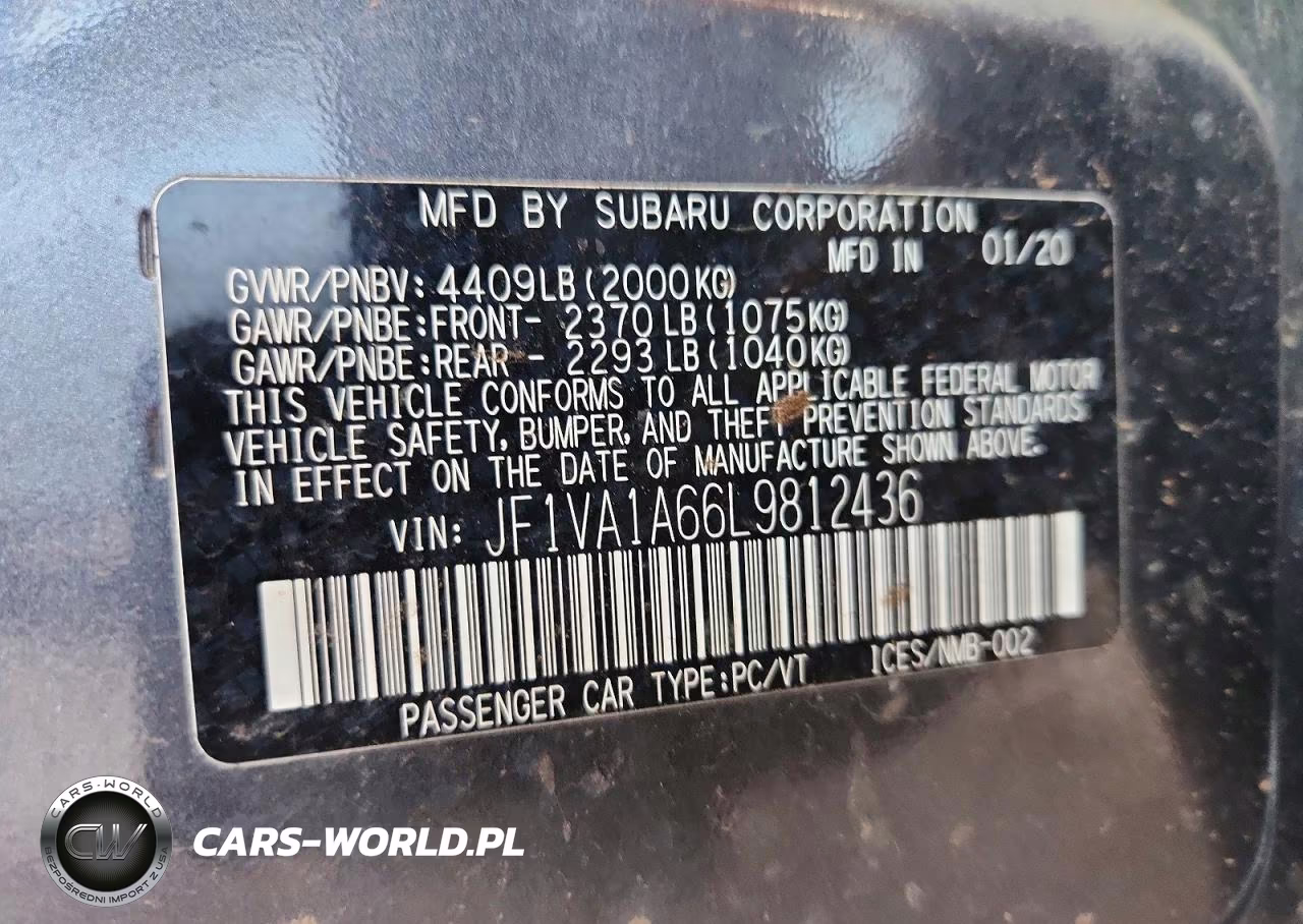2020 Subaru Wrx VIN:JF1VA1A66L9812436 - 13