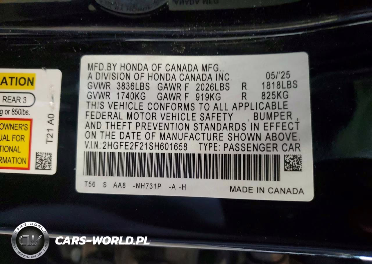 2025 Honda Civic Lx VIN:2HGFE2F21SH601658 - 12