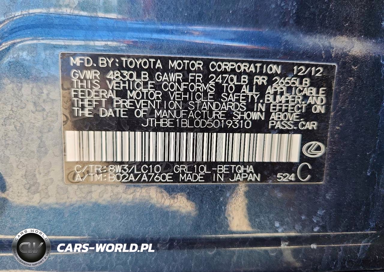 2013 Lexus Gs 350 VIN:JTHBE1BL0D5019310 - 12