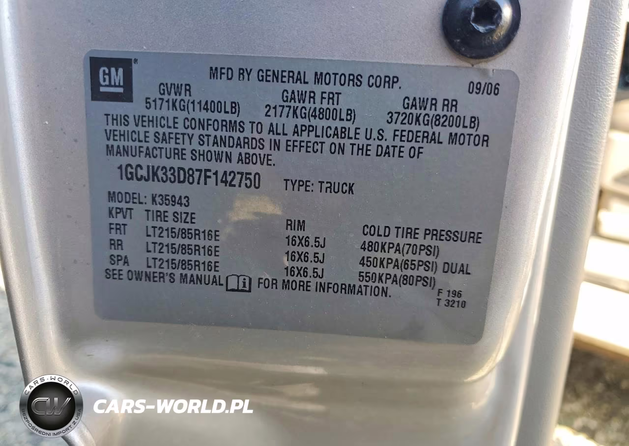 2007 Chevrolet Silverado K3500 VIN:1GCJK33D87F142750 - 12