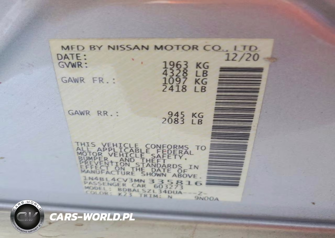2021 Nissan Altima Sr VIN:1N4BL4CV3MN335816 - 12