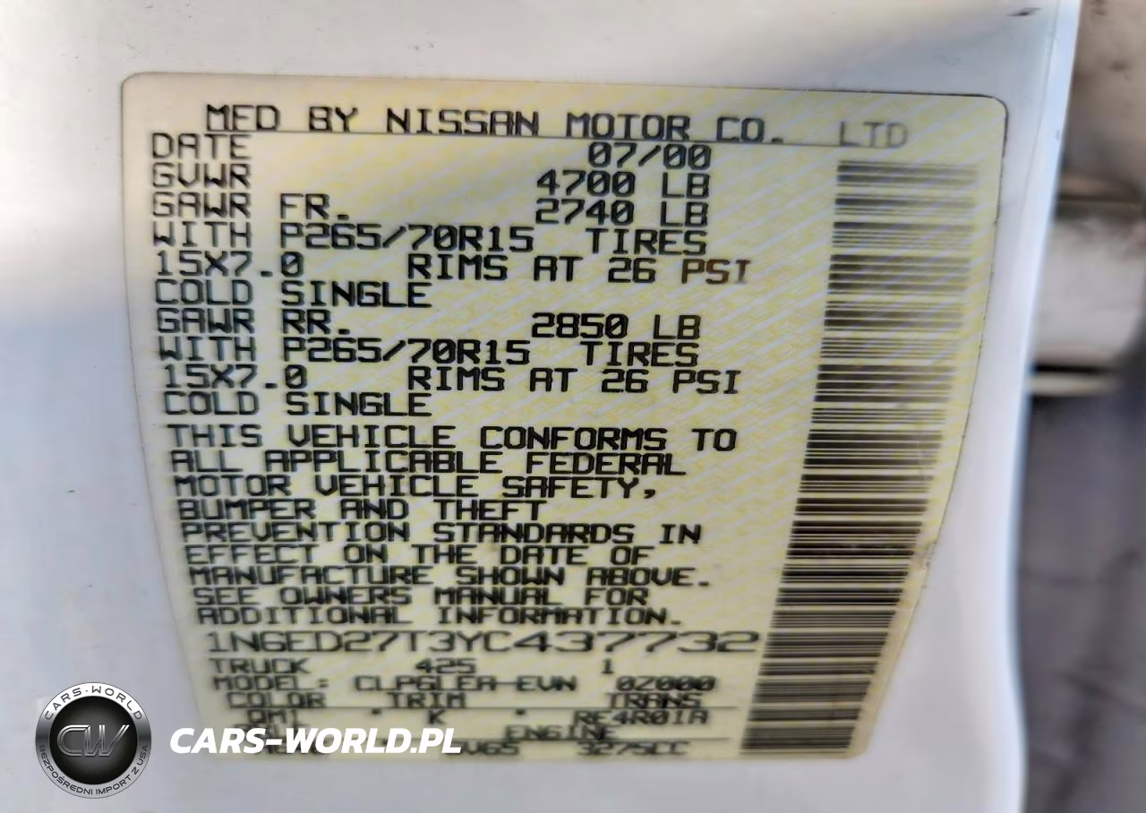 2000 Nissan Frontier Xe VIN:1N6ED27T3YC437732 - 12
