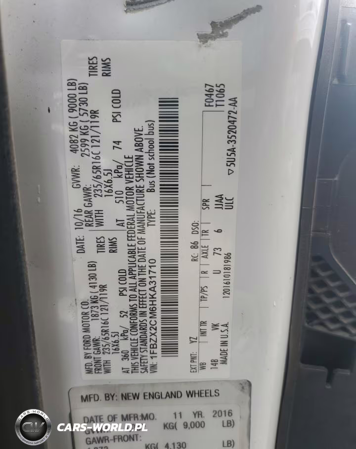 2017 Ford Transit T-350 VIN:1FBZX2CM6HKA31710 - 13