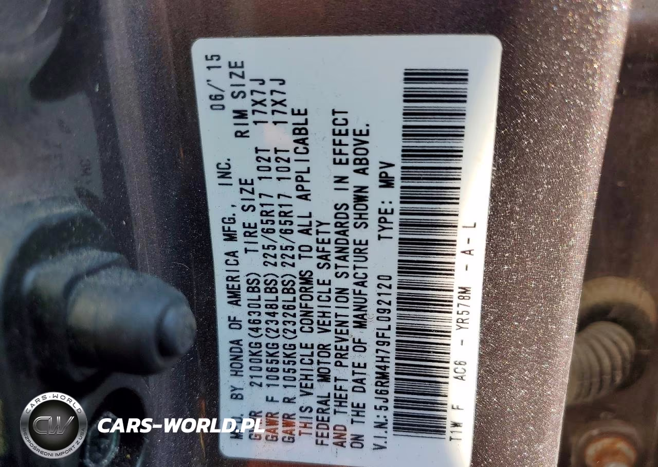 2015 Honda Cr-V Exl VIN:5J6RM4H79FL092120 - 14