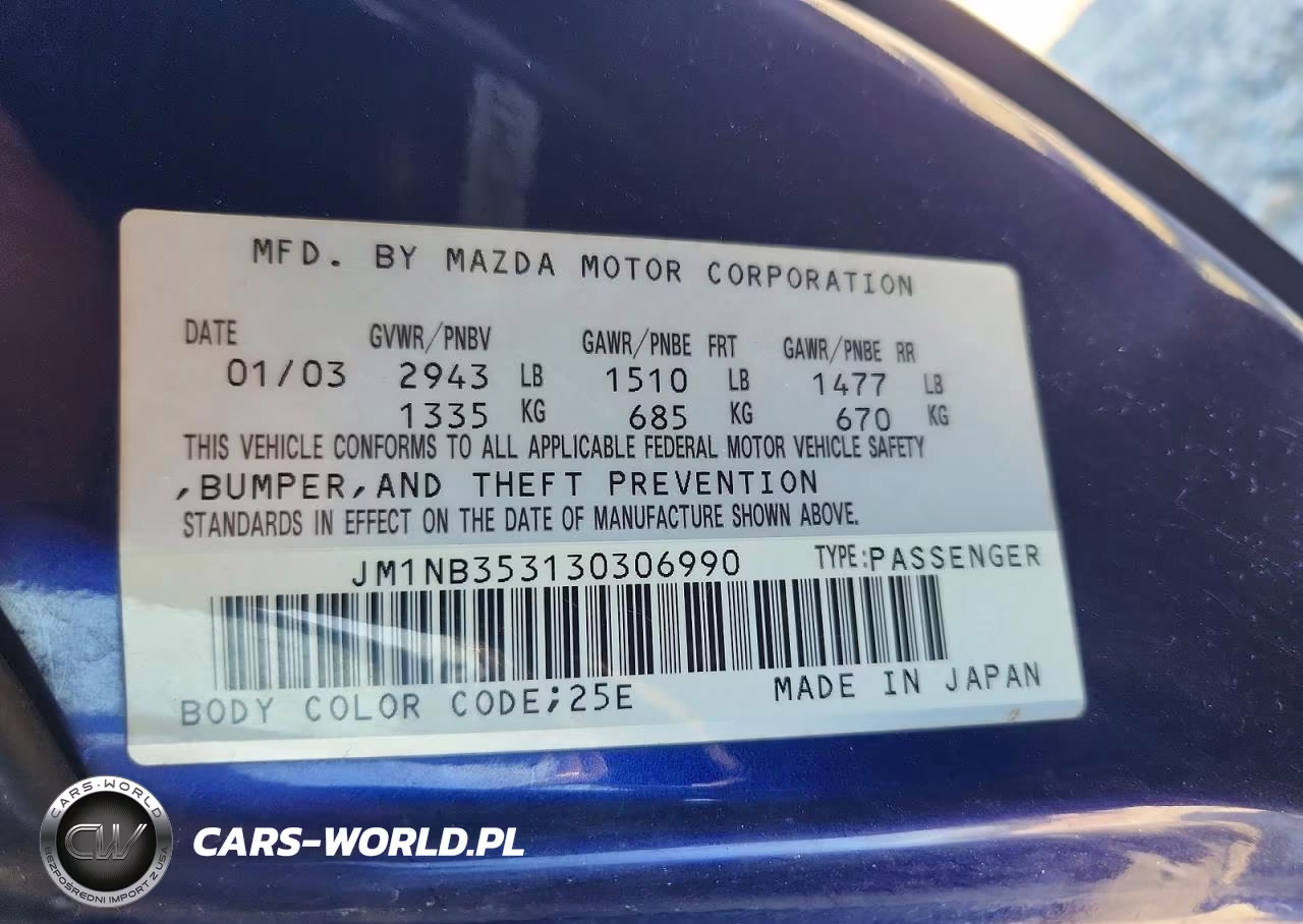 2003 Mazda Mx-5 Miata Base VIN:JM1NB353130306990 - 12