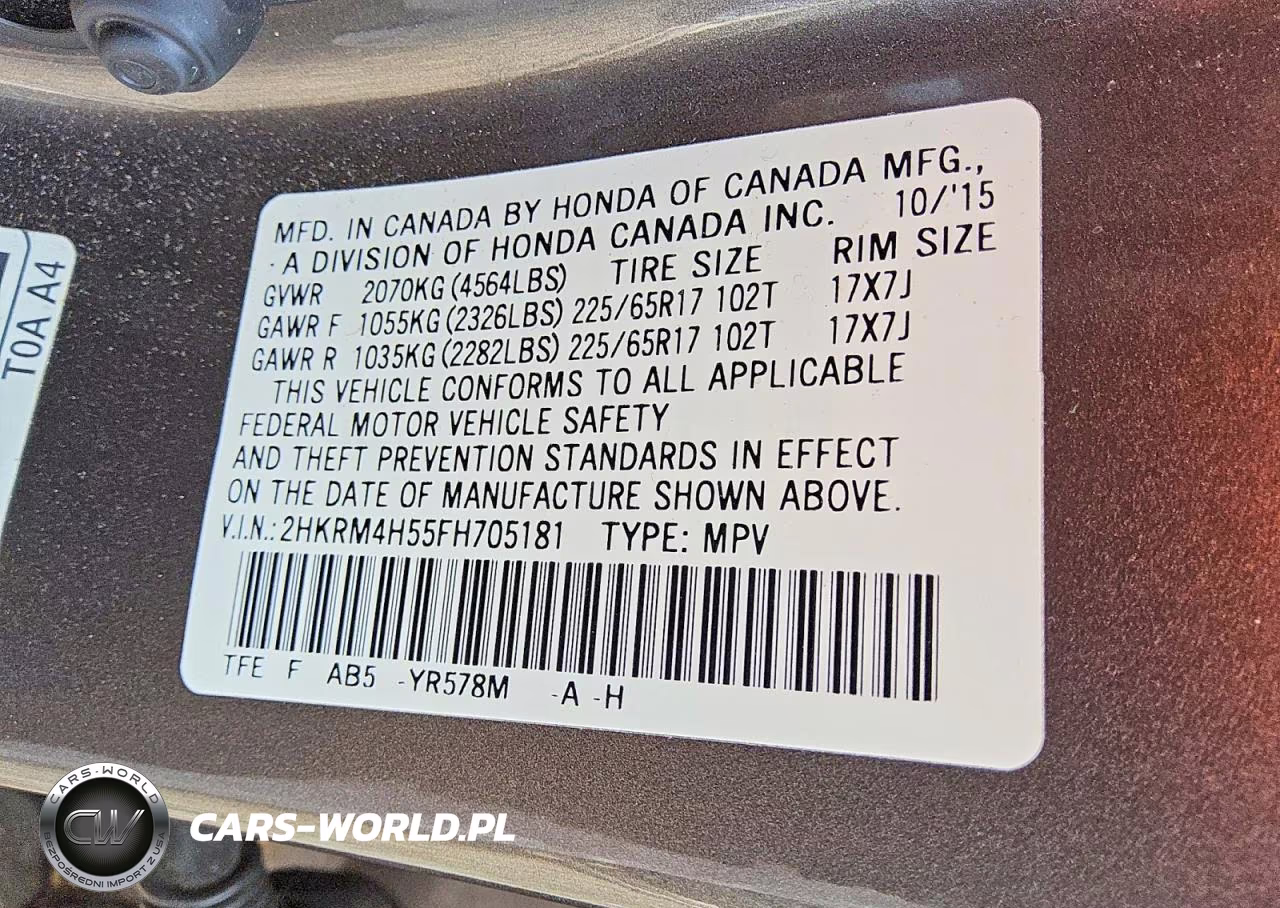 2015 Honda Cr-V Ex VIN:2HKRM4H55FH705181 - 12