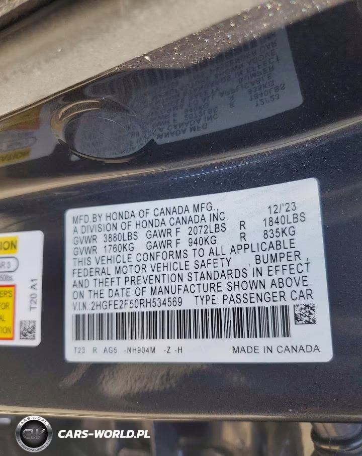 2024 Honda Civic Sport VIN:2HGFE2F50RH534569 - 12