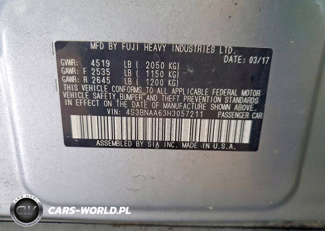 2017 Subaru Legacy 2.5I VIN:4S3BNAA63H3057211 - 13