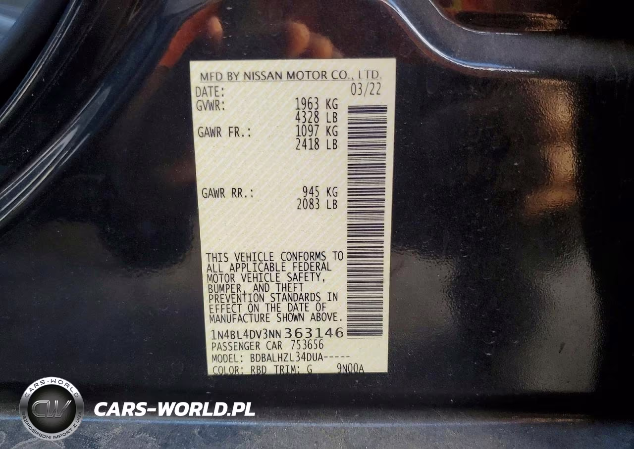 2022 Nissan Altima Sv VIN:1N4BL4DV3NN363146 - 13
