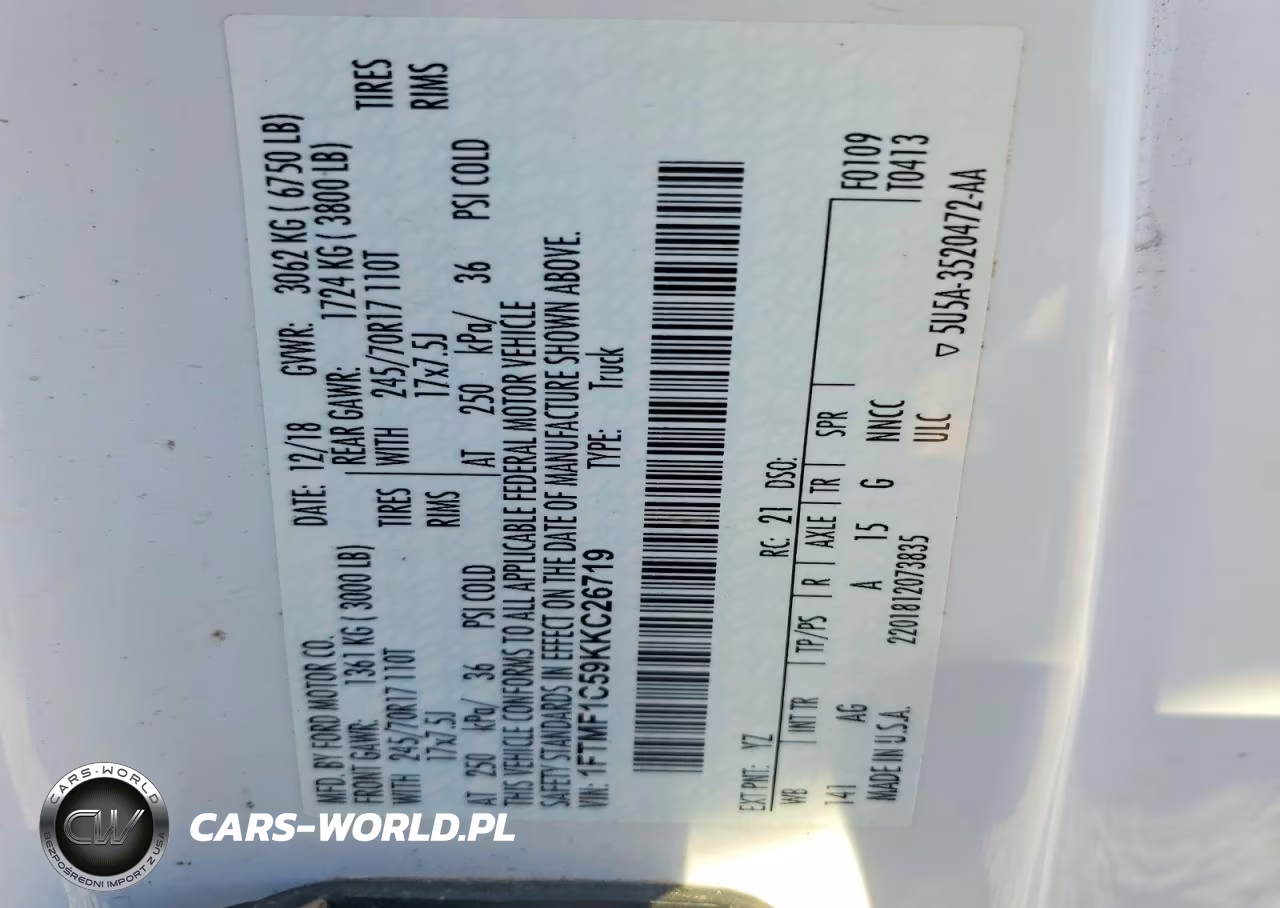 2019 Ford F150 VIN:1FTMF1C59KKC26719 - 12