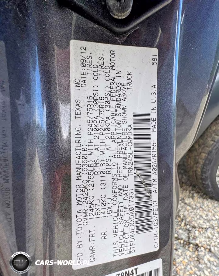 2013 Toyota Tacoma Base VIN:5TFUX4ENXDX017331 - 10