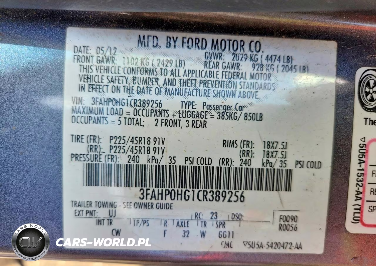 2012 Ford Fusion Se VIN:3FAHP0HG1CR389256 - 12