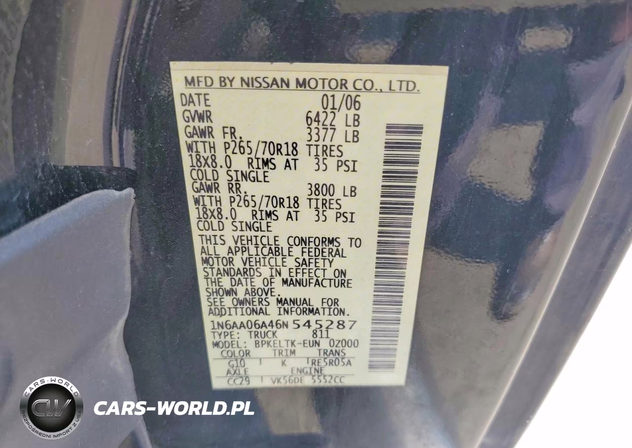 2006 Nissan Titan Xe VIN:1N6AA06A46N545287 - 12