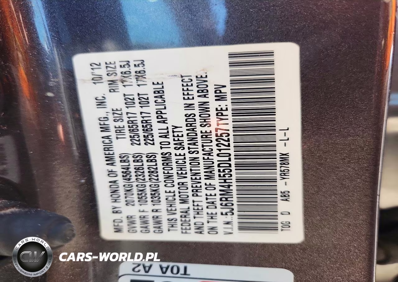 2013 Honda Cr-V Ex VIN:5J6RM4H55DL012257 - 12