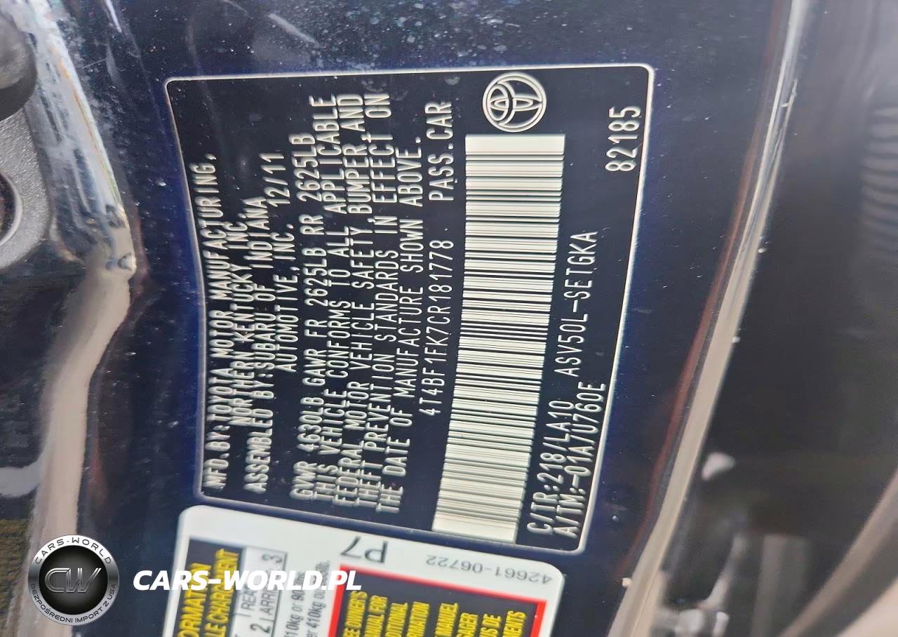 2012 Toyota Camry Xle VIN:4T4BF1FK7CR181778 - 12