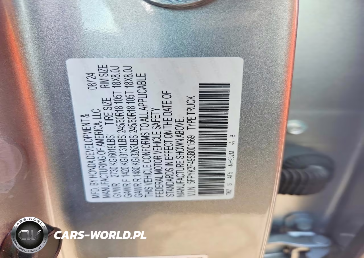 2025 Honda Ridgeline Rtl VIN:5FPYK3F49SB001569 - 12