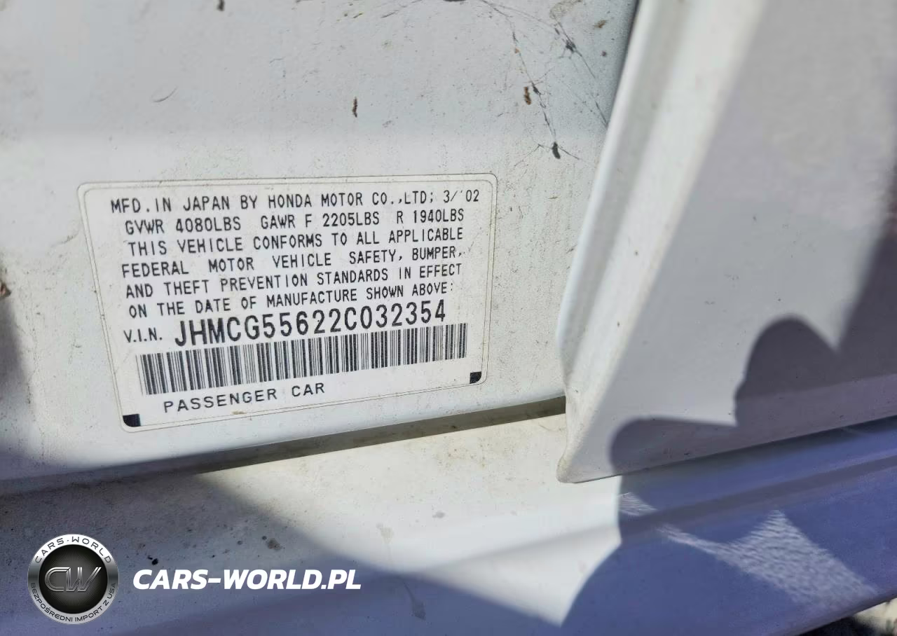 2002 Honda Accord Ex VIN:JHMCG55622C032354 - 12