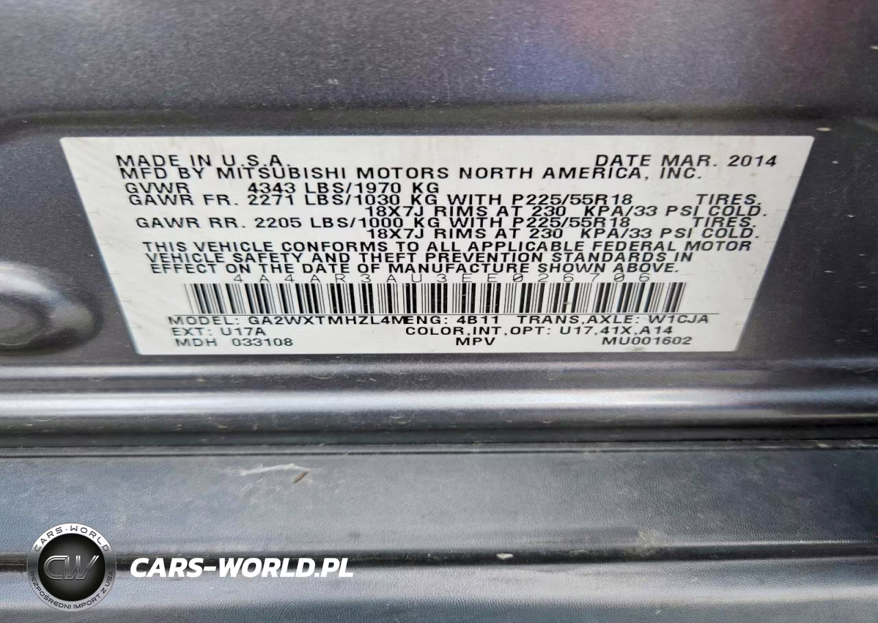 2014 Mitsubishi Outlander Sport Es VIN:4A4AR3AU3EE026706 - 13