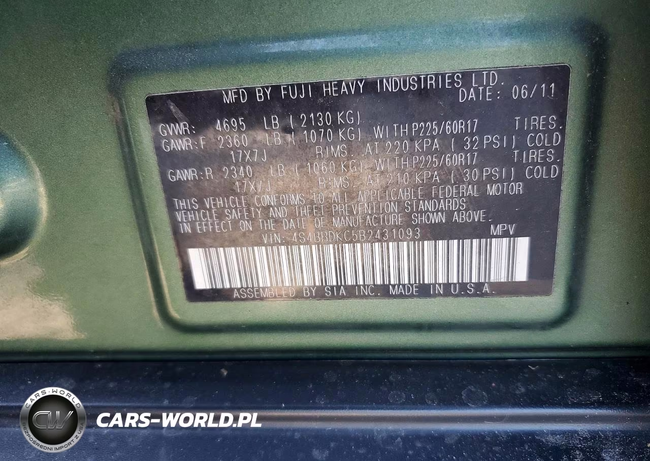 2011 Subaru Outback 3.6R Limited VIN:4S4BRDKC5B2431093 - 13