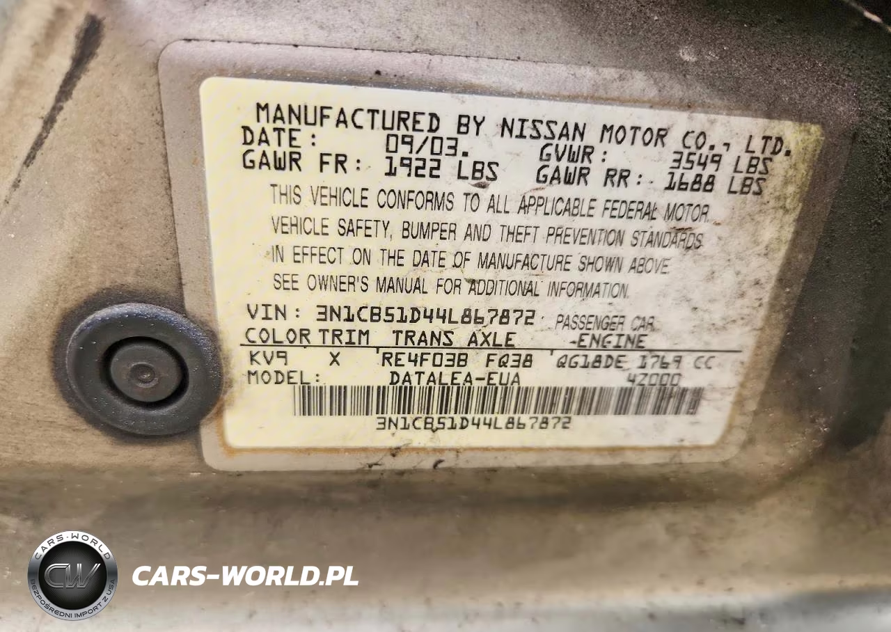 2004 Nissan Sentra 1.8 VIN:3N1CB51D44L867872 - 12