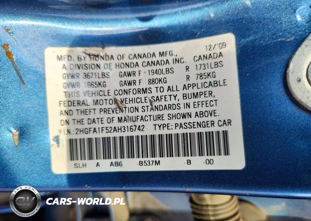 2010 Honda Civic Lx VIN:2HGFA1F52AH316742 - 12
