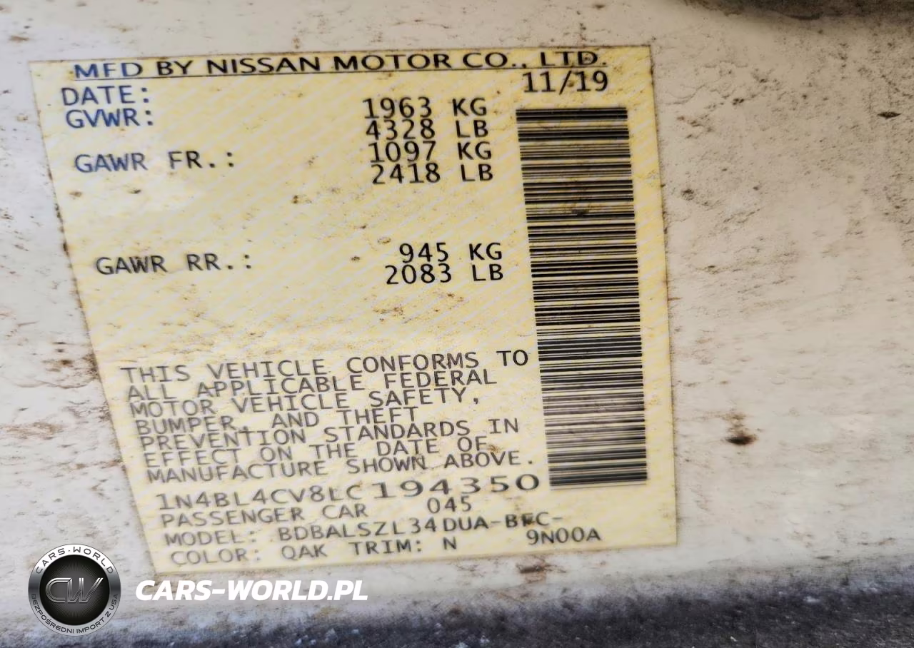 2020 Nissan Altima Sr VIN:1N4BL4CV8LC194350 - 13