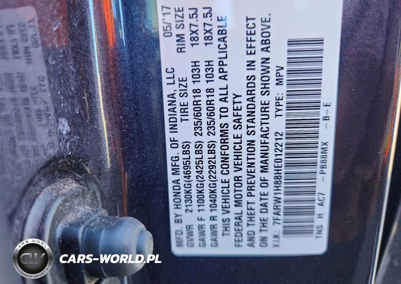 2017 Honda Cr-V Exl VIN:7FARW1H88HE012212 - 14
