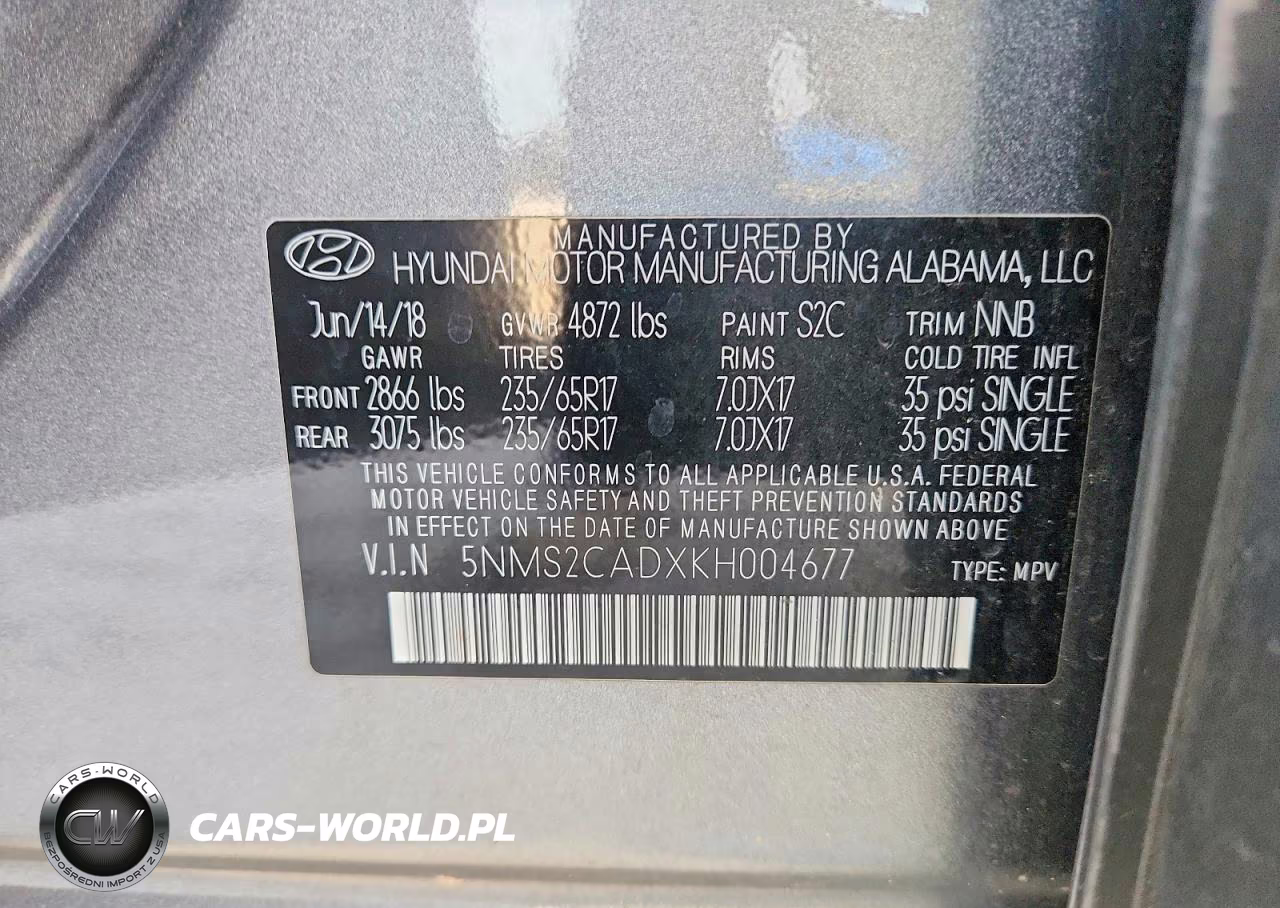 2019 Hyundai Santa Fe Se VIN:5NMS2CADXKH004677 - 13