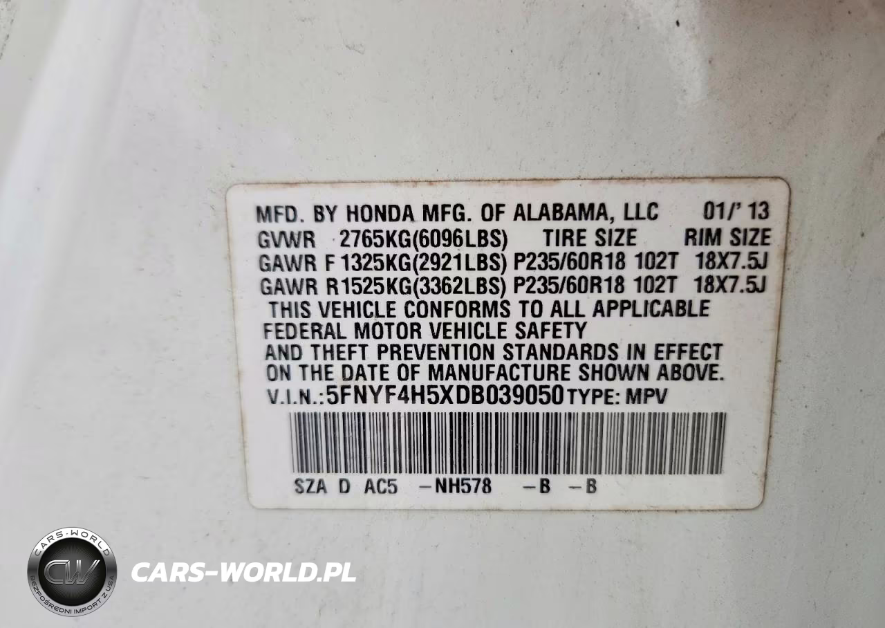 2013 Honda Pilot Exl VIN:5FNYF4H5XDB039050 - 13