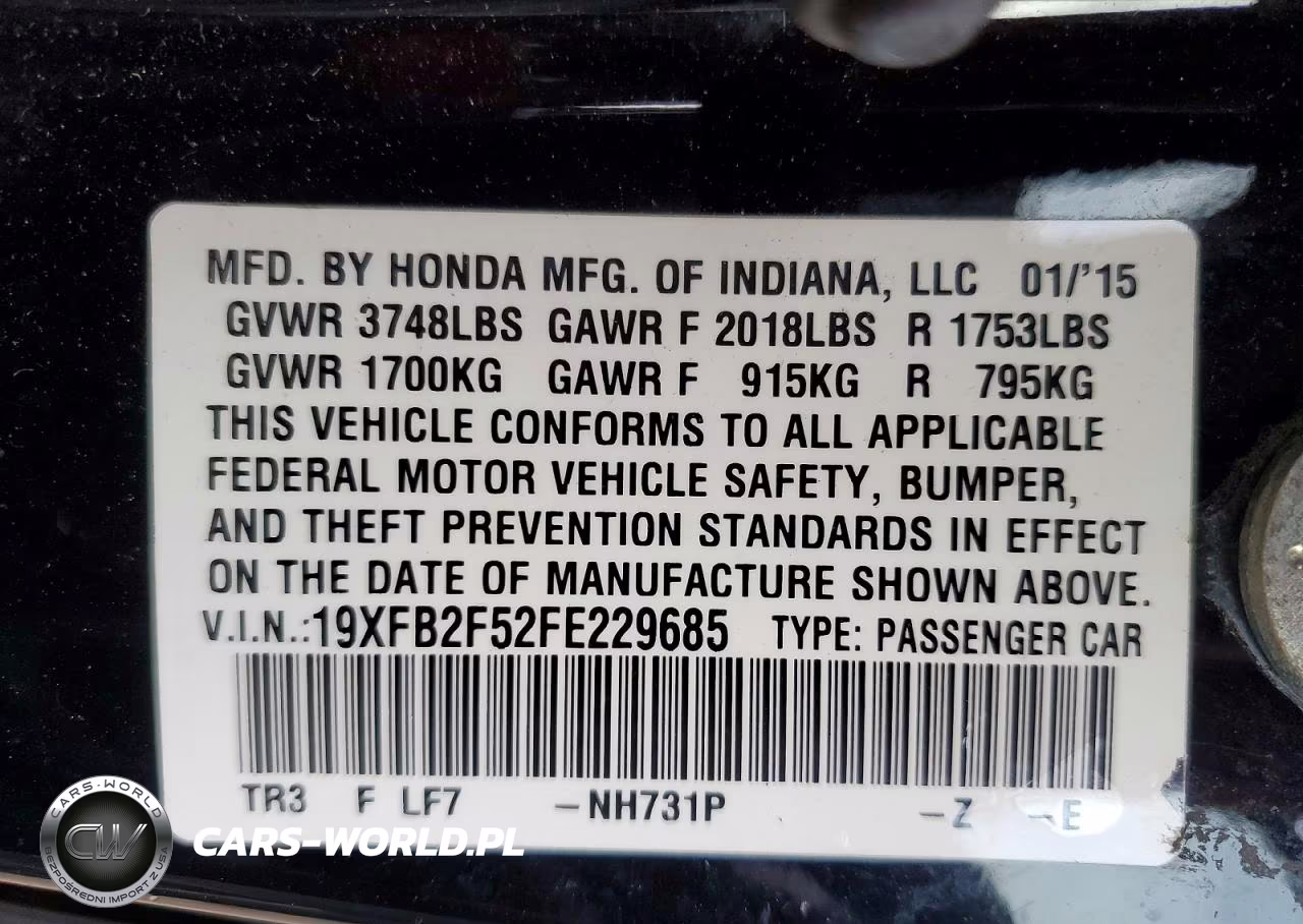 2015 Honda Civic Lx VIN:19XFB2F52FE229685 - 13