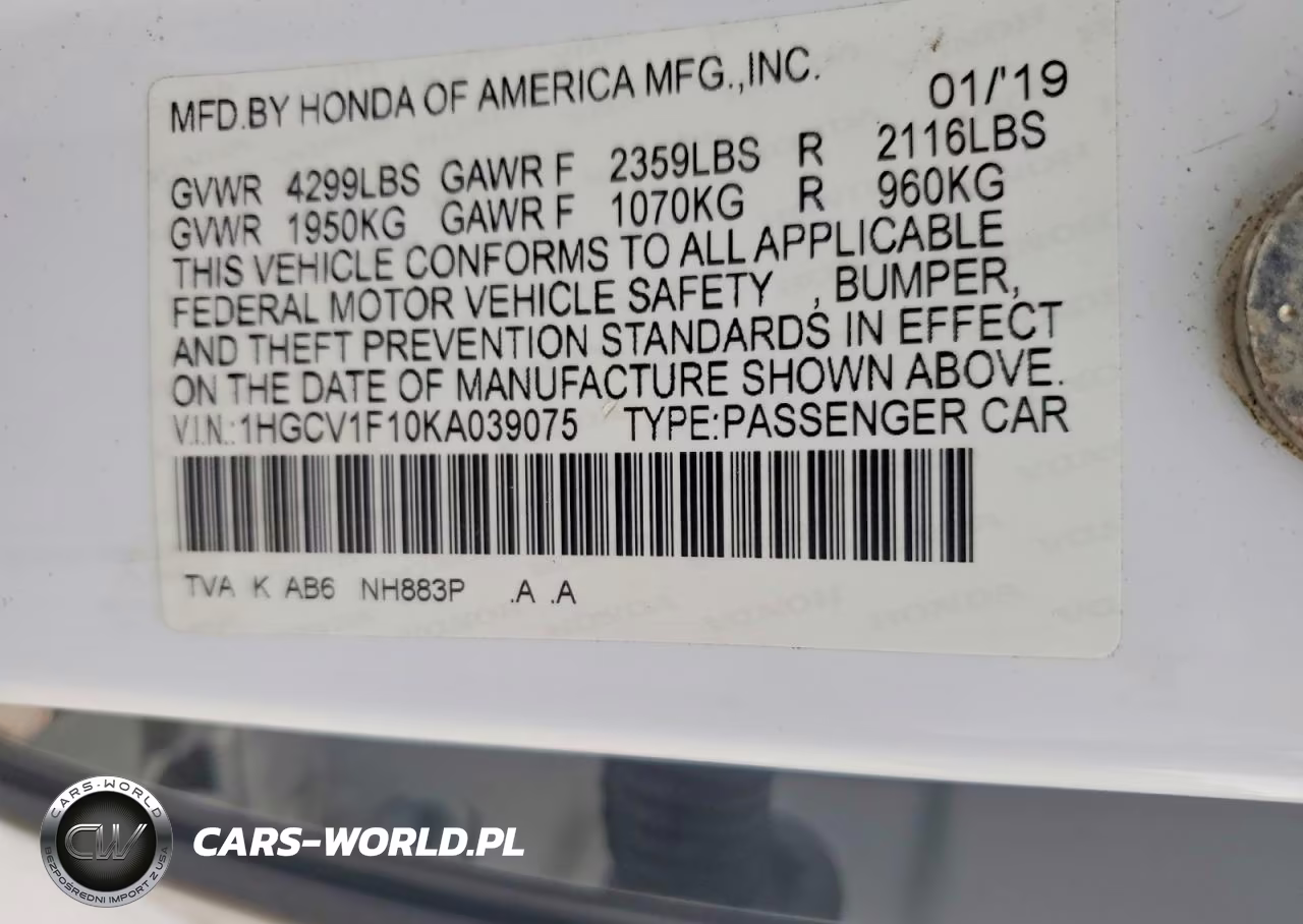 2019 Honda Accord Lx VIN:1HGCV1F10KA039075 - 12