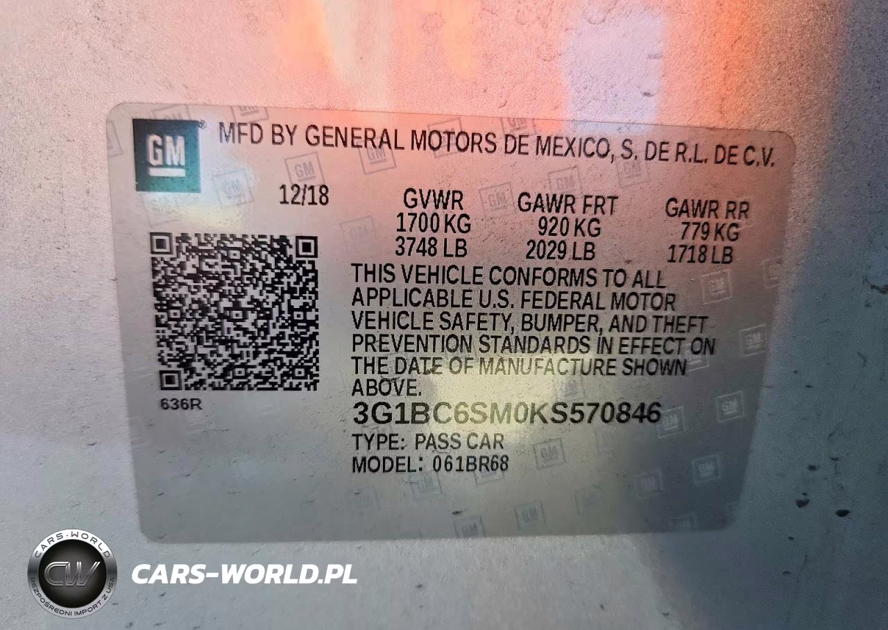 2019 Chevrolet Cruze Ls VIN:3G1BC6SM0KS570846 - 12