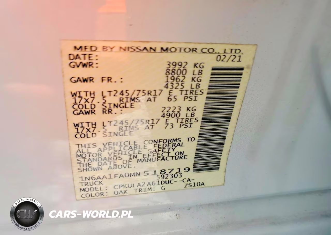 2021 Nissan Titan Xd S 4X4 VIN:1N6AA1FA0MN518719 - 12