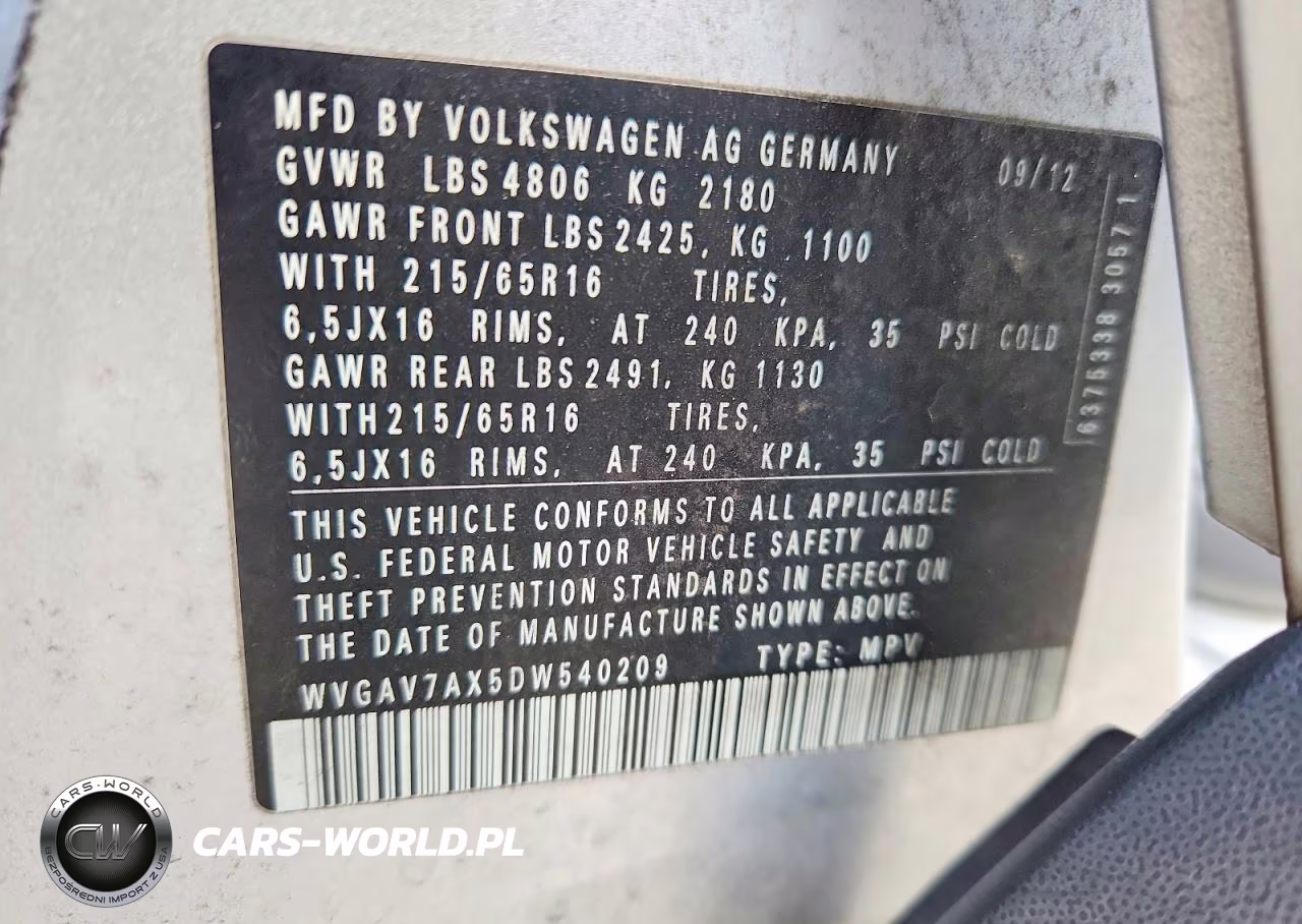 2013 Volkswagen Tiguan S VIN:WVGAV7AX5DW540209 - 13