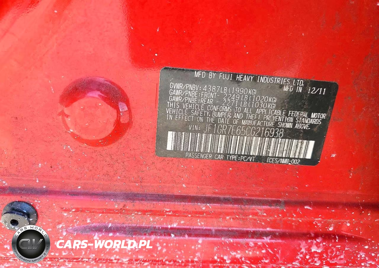 2012 Subaru Impreza Wrx VIN:JF1GR7E65CG216938 - 13