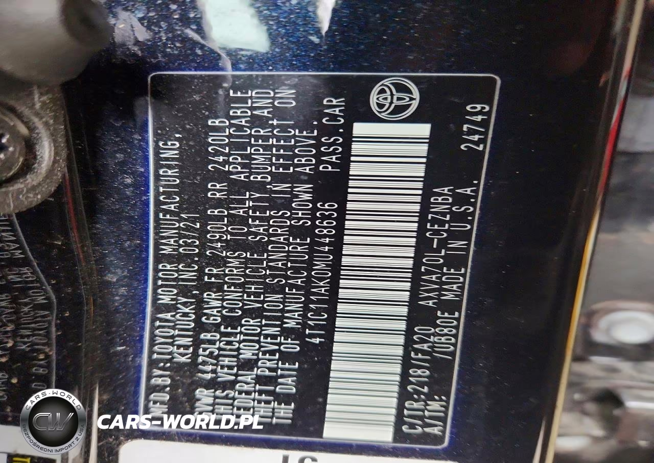 2021 Toyota Camry Le VIN:4T1C11AK0MU448636 - 12