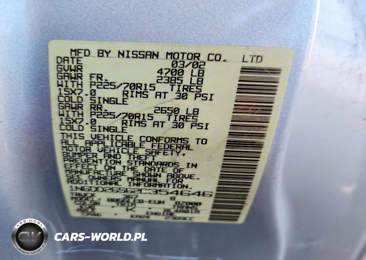 2002 Nissan Frontier Standard VIN:1N6DD26S62C354646 - 12