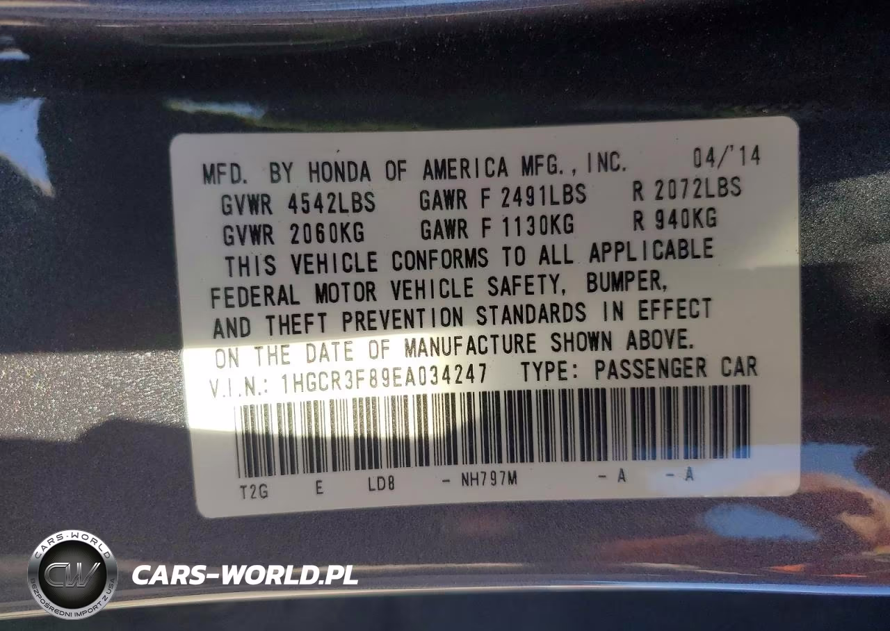 2014 Honda Accord Exl VIN:1HGCR3F89EA034247 - 12