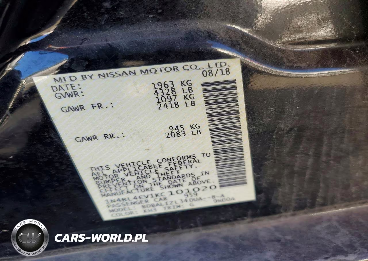 2019 Nissan Altima Sl VIN:1N4BL4EV1KC101020 - 12