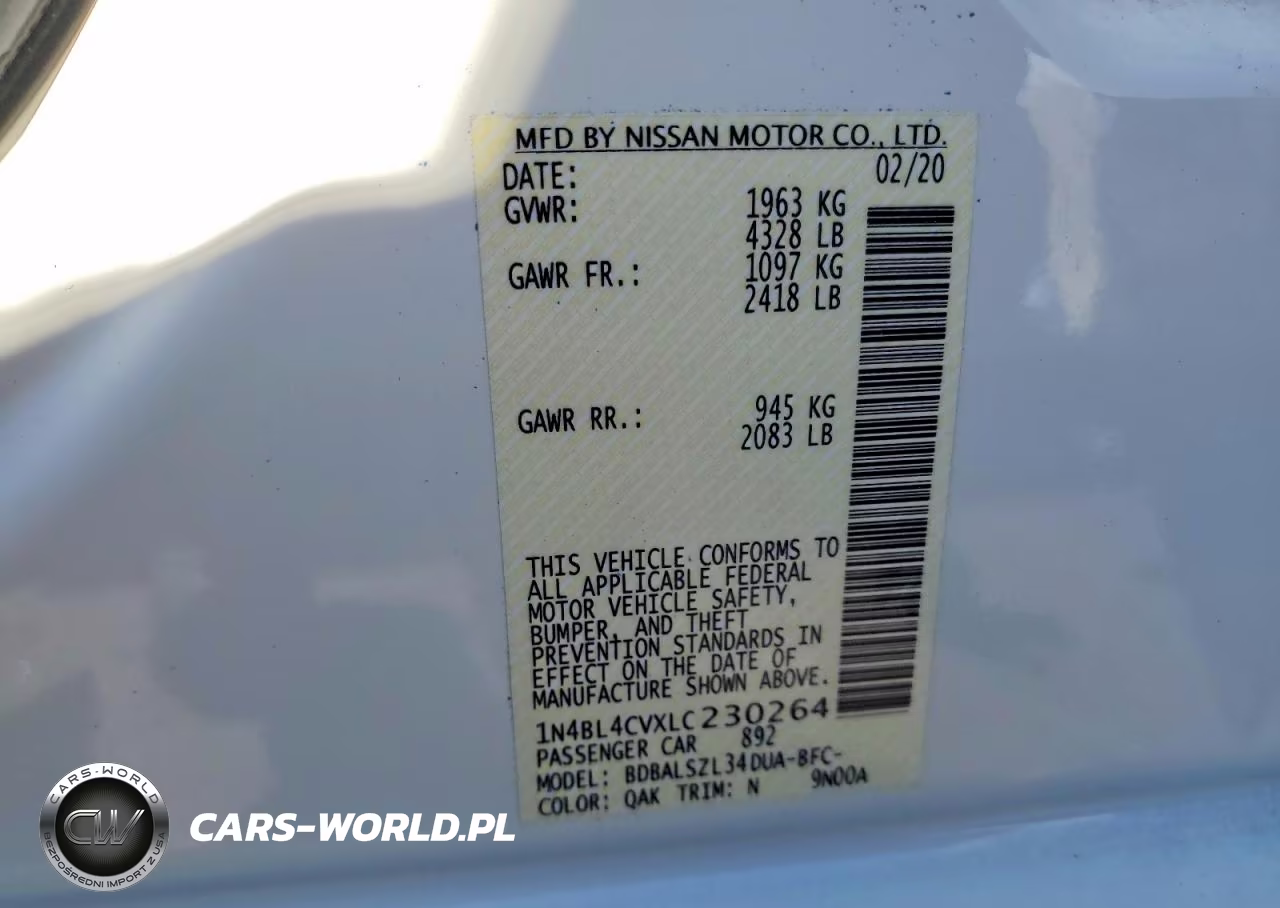 2020 Nissan Altima Sr VIN:1N4BL4CVXLC230264 - 13