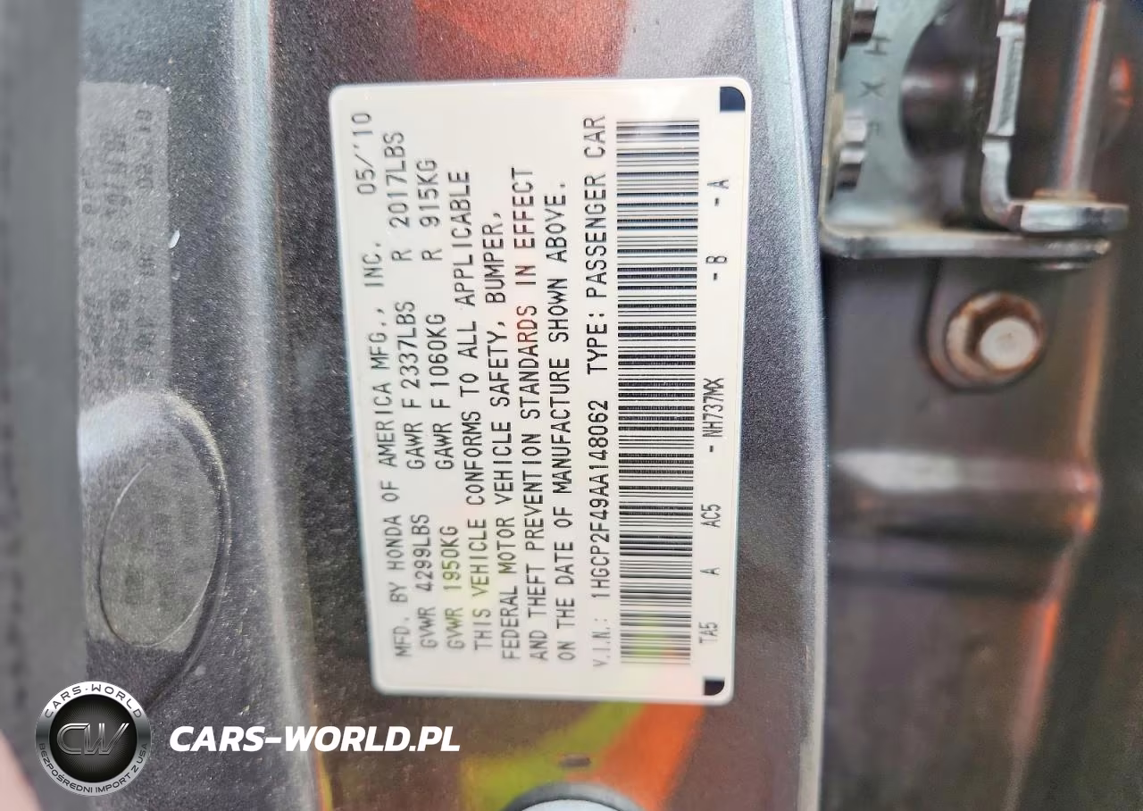 2010 Honda Accord Lxp VIN:1HGCP2F49AA148062 - 12