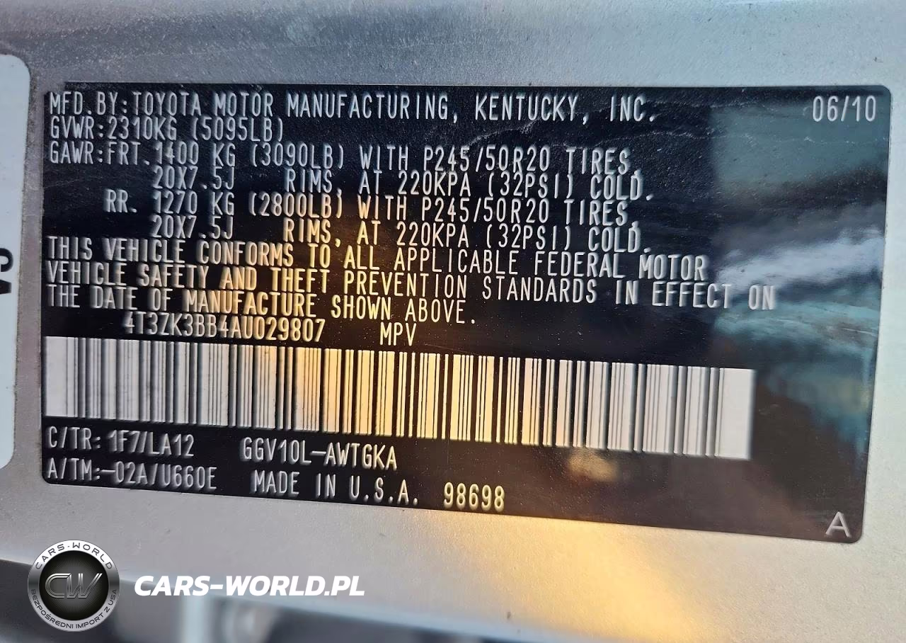 2010 Toyota Venza Fwd V6 VIN:4T3ZK3BB4AU029807 - 12