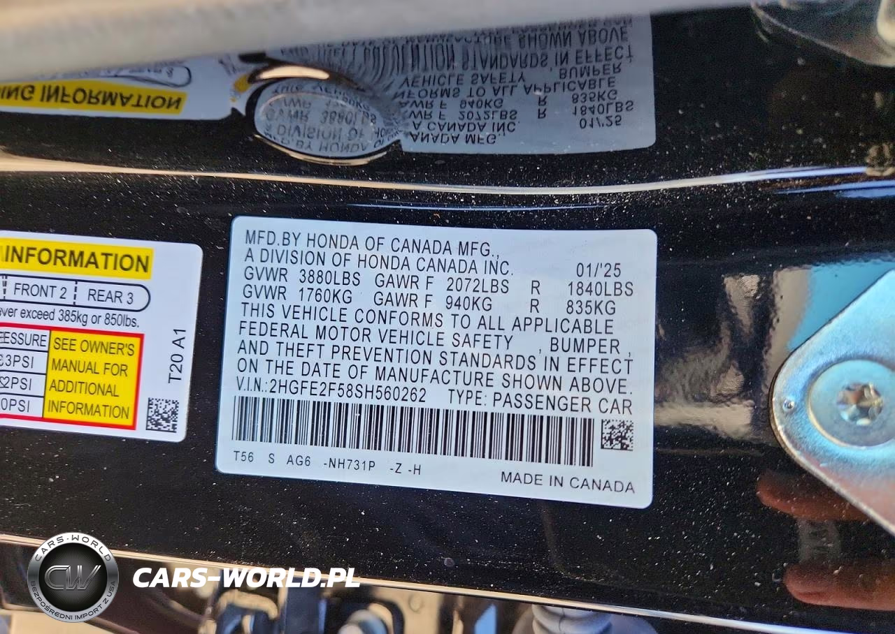 2025 Honda Civic Sport VIN:2HGFE2F58SH560262 - 12